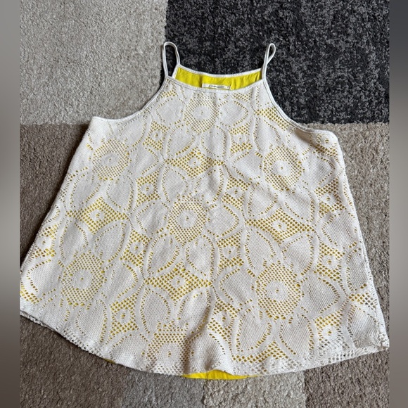 Anthropologie Tops - Anthropologie Cream Lace Tank Top with Yellow Lining